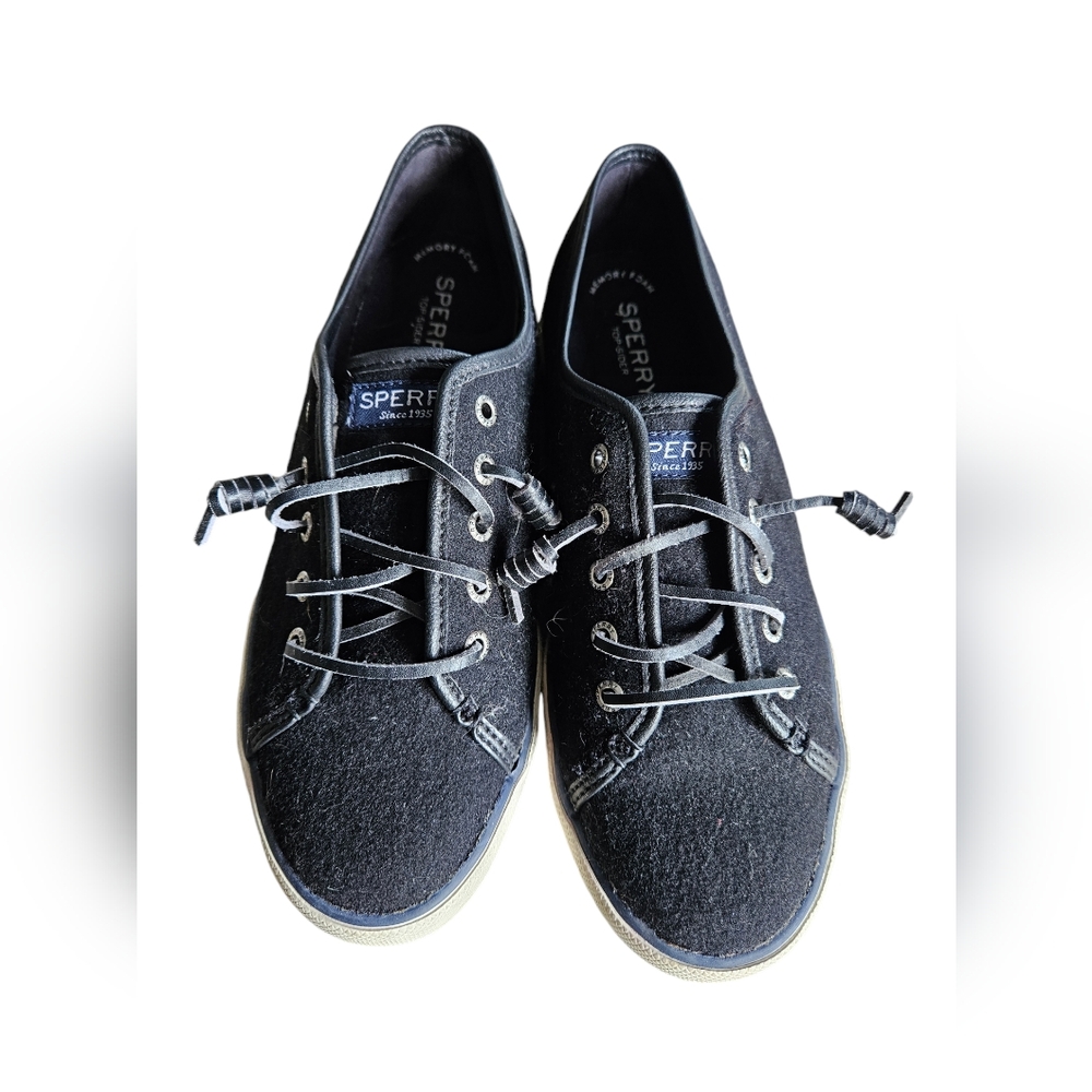 Sperry black wool leather Oxford sneakers size 8 memory foam casual fall comfort